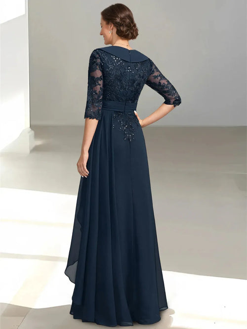 Beautiful Elegant Chiffon A-Line V-Neck Ruffle Floor-Length Mother of the Bride Dress