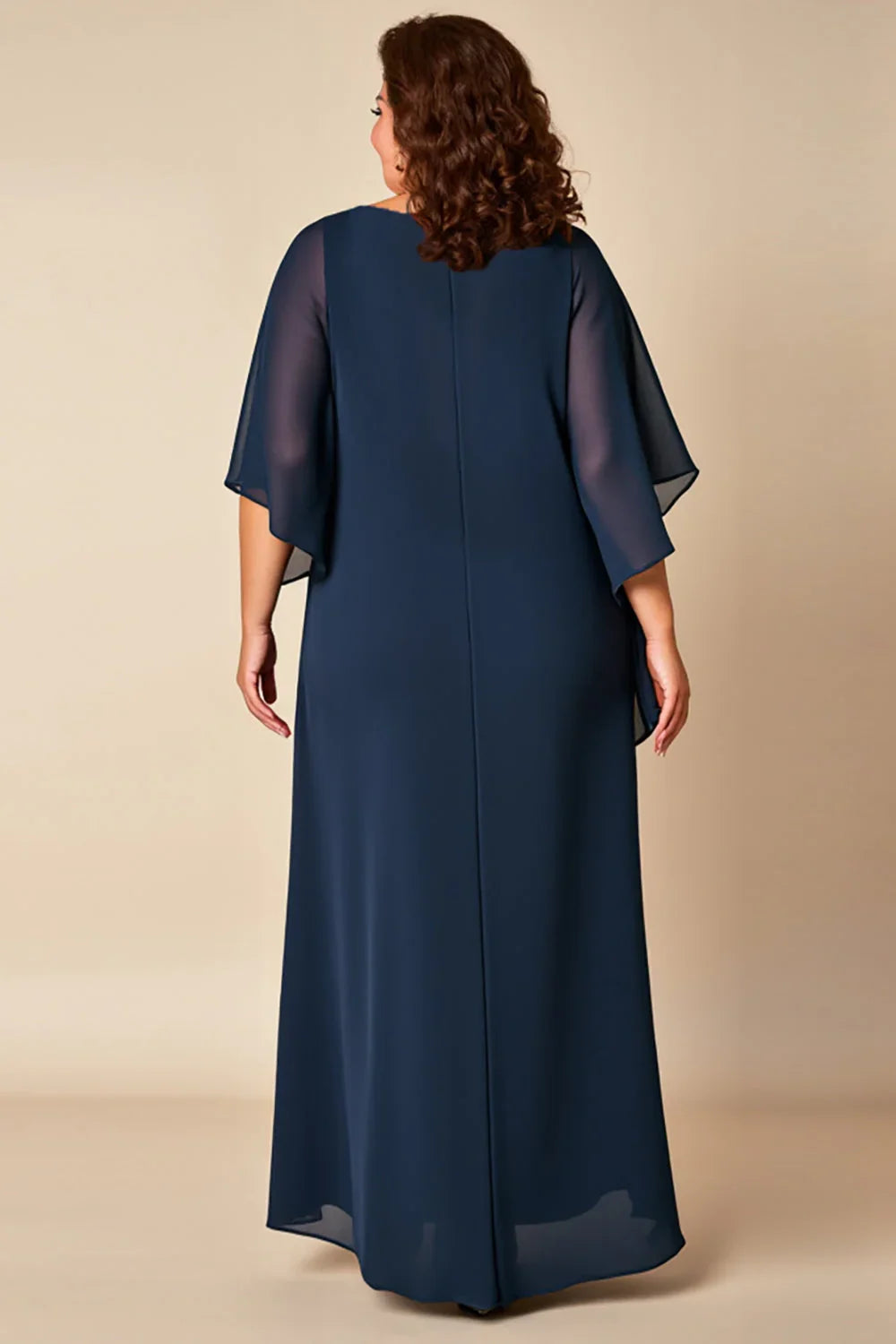 Elegant Navy Blue Chiffon A-Line Scoop Neck Floor-Length Mother of the Bride Dress