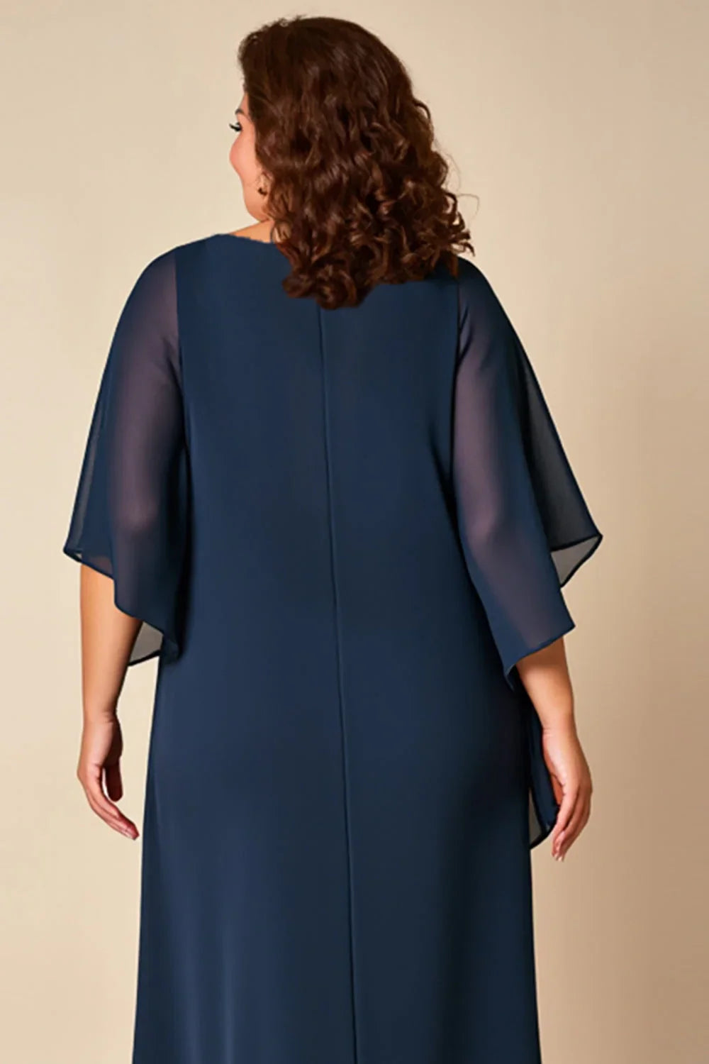 Elegant Navy Blue Chiffon A-Line Scoop Neck Floor-Length Mother of the Bride Dress