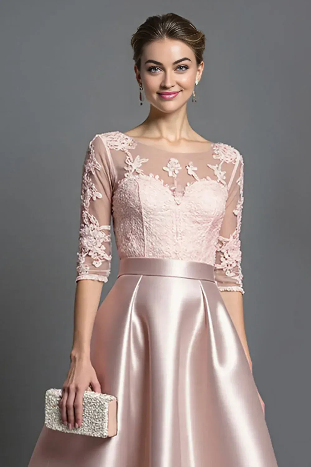 Elegant Red Satin A-Line Scoop Neck Tea-Length Mother of the Bride Dress