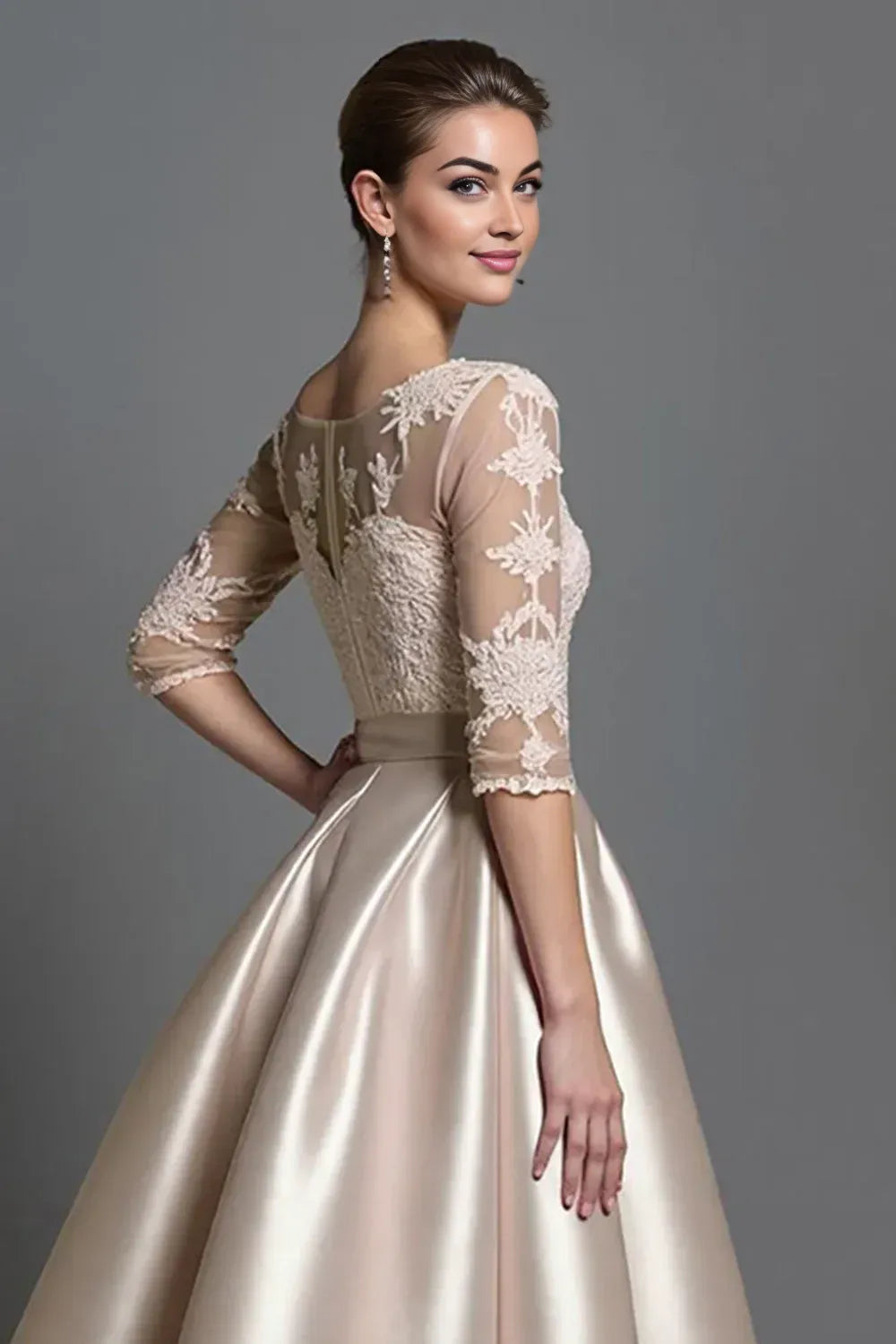 Elegant Red Satin A-Line Scoop Neck Tea-Length Mother of the Bride Dress