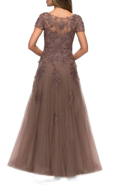 Elegant Red Tulle A-Line Scoop Neck Short Sleeve Floor-Length Mother of the Bride Dress