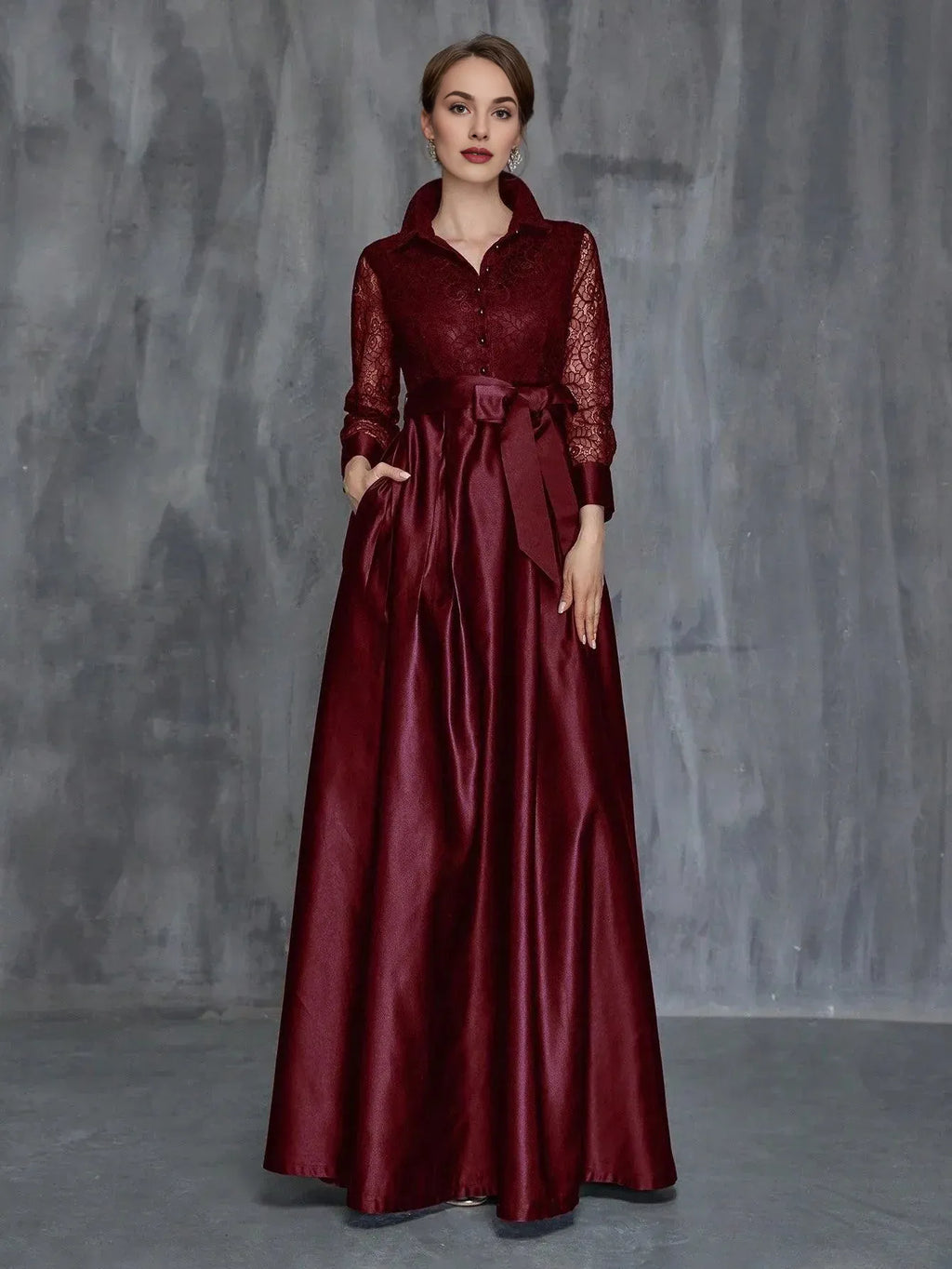 Special Occasion Sophisticated Graceful Elegant Black Satin A-Line Long Sleeve Floor-Length Prom Dress