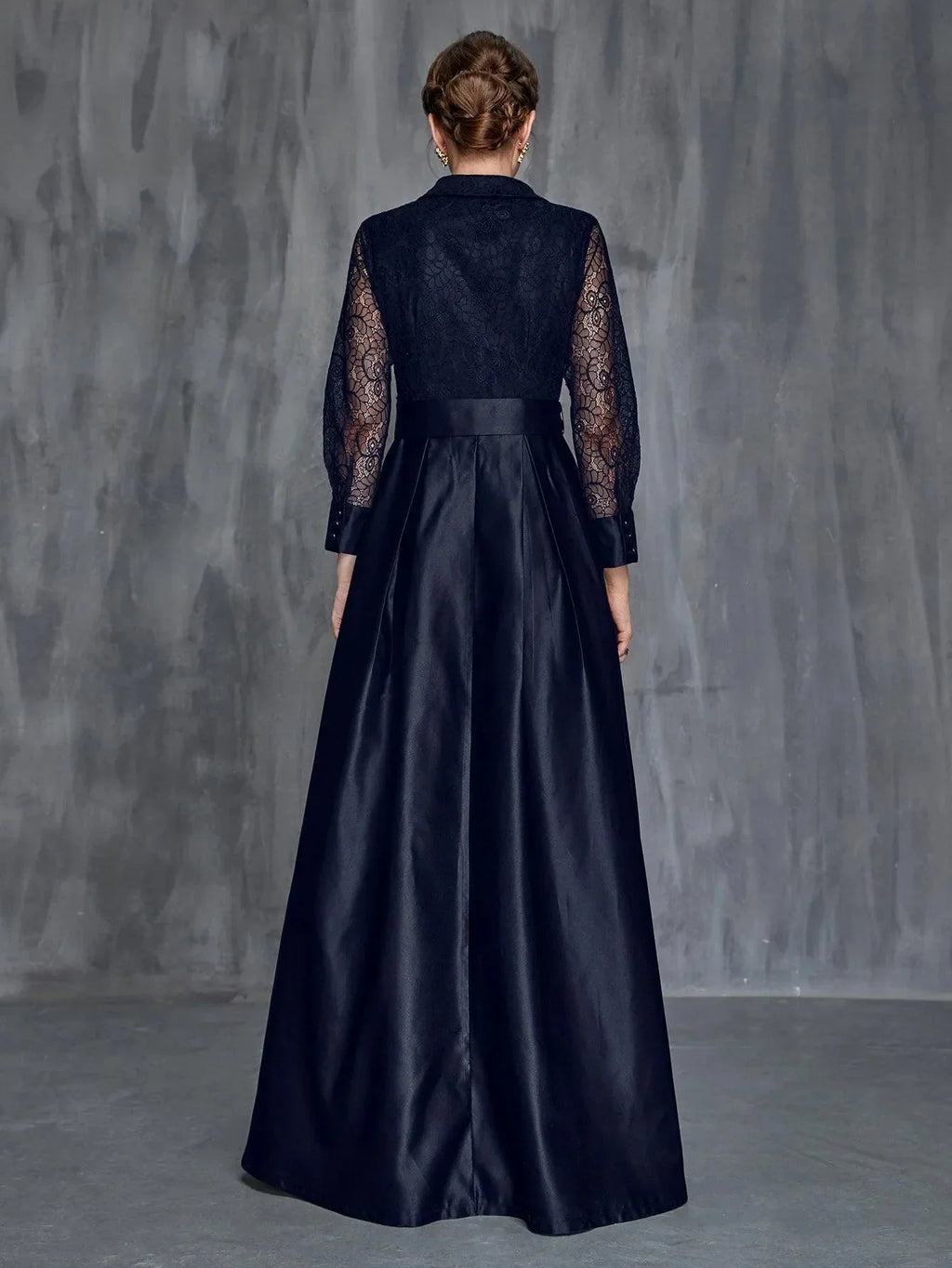 Special Occasion Sophisticated Graceful Elegant Black Satin A-Line Long Sleeve Floor-Length Prom Dress