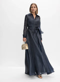 Beautiful Timeless Chic Elegant Navy Blue A-Line Long Sleeve Floor-Length Prom Dress
