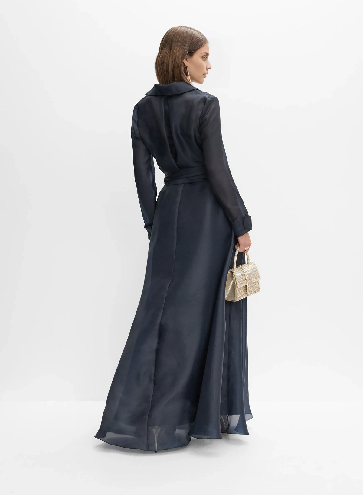 Beautiful Timeless Chic Elegant Navy Blue A-Line Long Sleeve Floor-Length Prom Dress