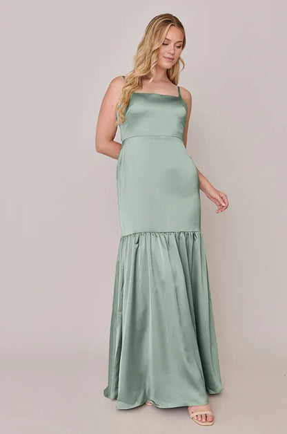 Special Occasion Sophisticated Elegant Sage Green Satin A-Line Sleeveless Floor-Length Prom Dress