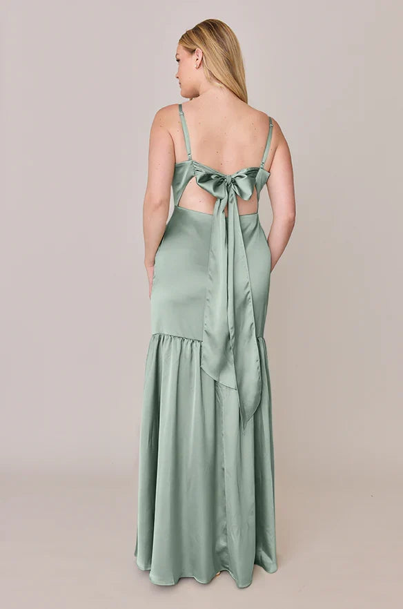 Special Occasion Sophisticated Elegant Sage Green Satin A-Line Sleeveless Floor-Length Prom Dress