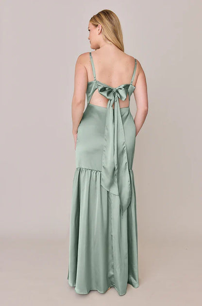 Special Occasion Sophisticated Elegant Sage Green Satin A-Line Sleeveless Floor-Length Prom Dress
