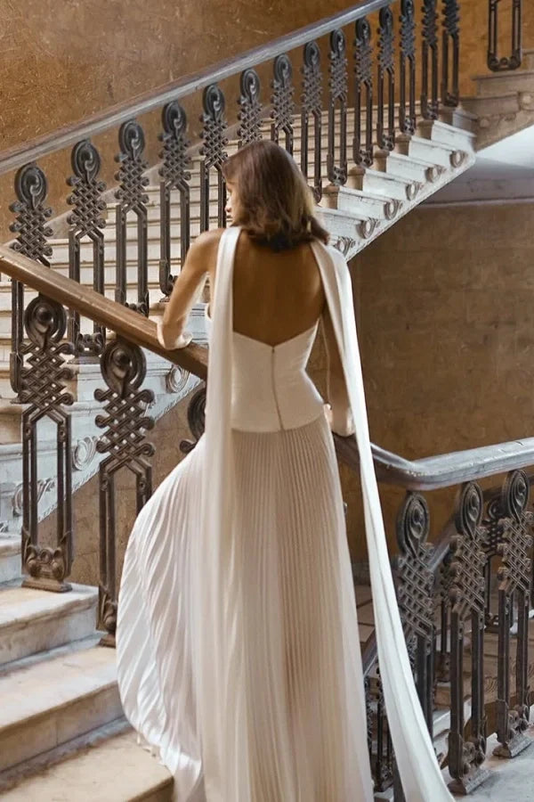 Ivory Strapless Pleated Floor-Length Prom Dress