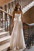 Ivory Strapless Pleated Floor-Length Prom Dress
