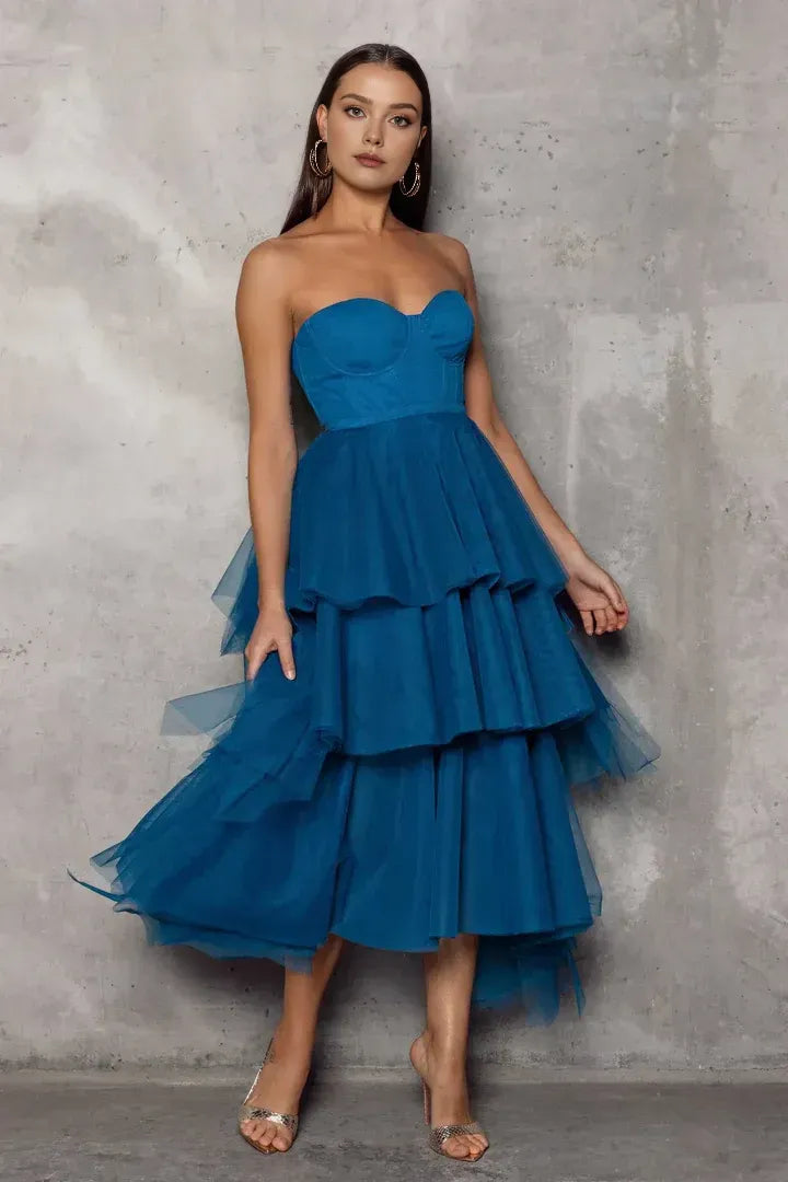 Stylish Refined Beautiful Elegant Red Tulle A-Line Sweetheart Sleeveless Tea-Length Prom Dress