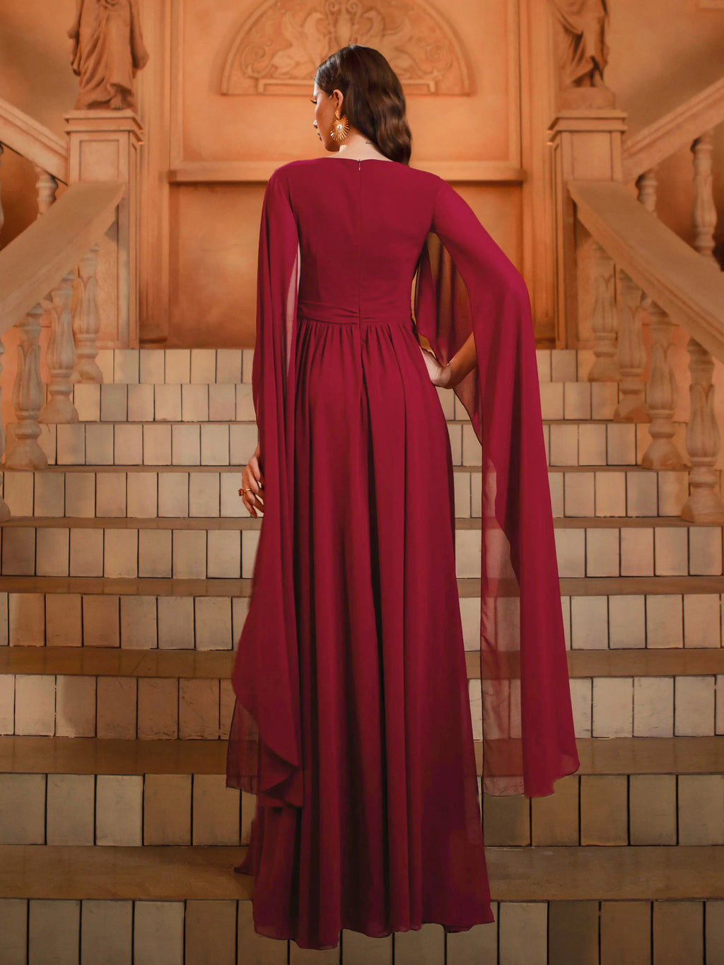 Beautiful Timeless Special Occasion Elegant Burgundy Chiffon A-Line V-Neck Floor-Length Prom Dress