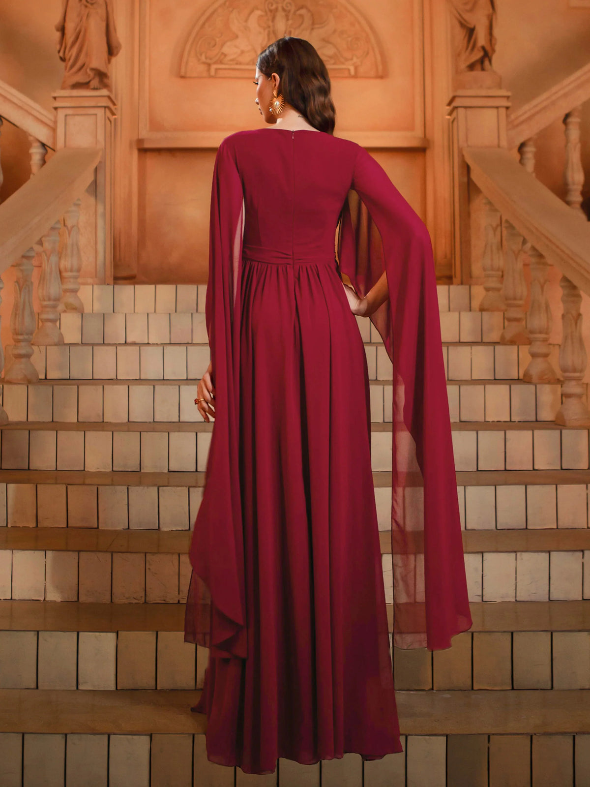 Beautiful Timeless Special Occasion Elegant Burgundy Chiffon A-Line V-Neck Floor-Length Prom Dress