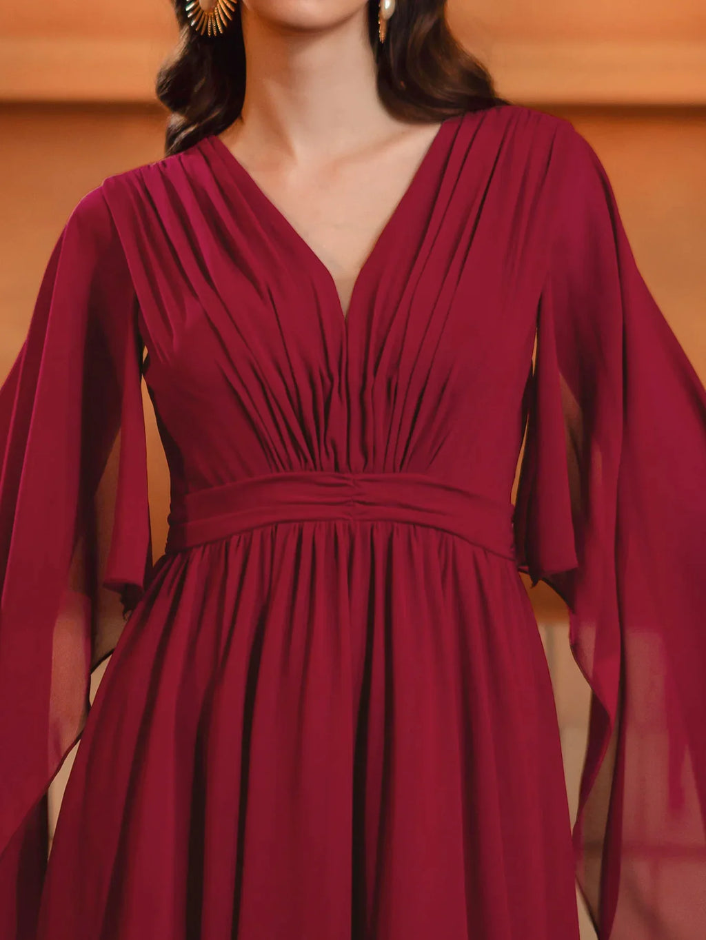 Beautiful Timeless Special Occasion Elegant Burgundy Chiffon A-Line V-Neck Floor-Length Prom Dress