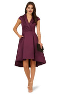 Refined Beautiful Elegant Purple Satin A-Line Tea-Length Mother of the Bride Dress