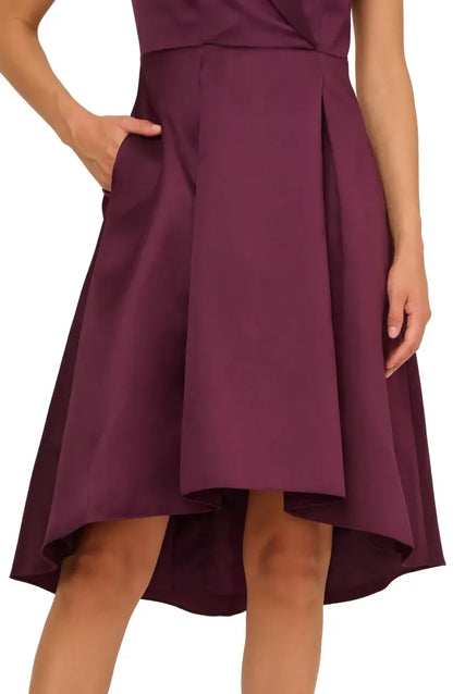 Refined Beautiful Elegant Purple Satin A-Line Tea-Length Mother of the Bride Dress