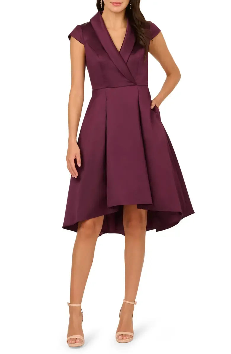 Refined Beautiful Elegant Purple Satin A-Line Tea-Length Mother of the Bride Dress