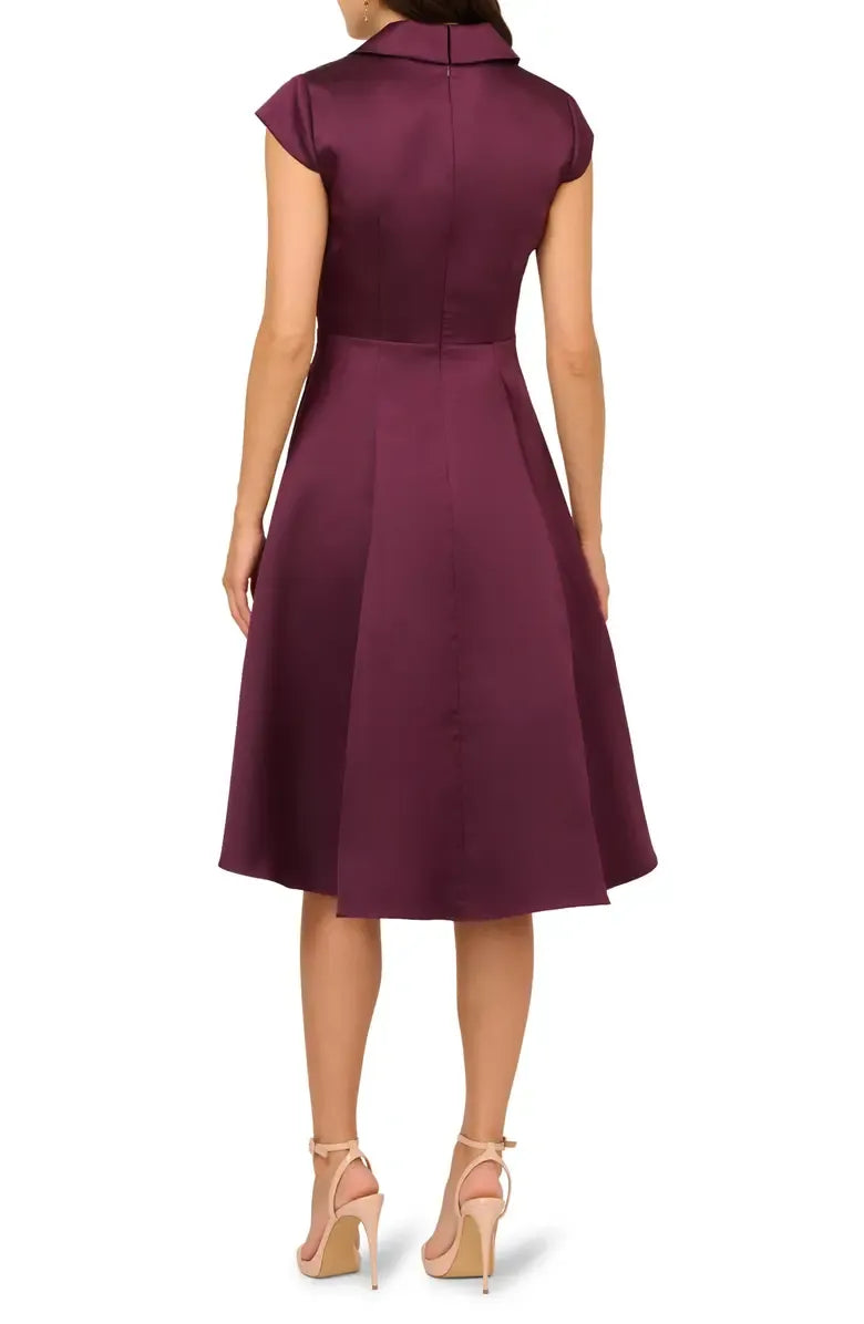 Refined Beautiful Elegant Purple Satin A-Line Tea-Length Mother of the Bride Dress