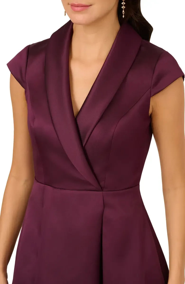 Refined Beautiful Elegant Purple Satin A-Line Tea-Length Mother of the Bride Dress