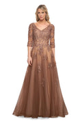 Elegant Red Tulle A-Line Long Sleeve Floor-Length Mother of the Bride Dress