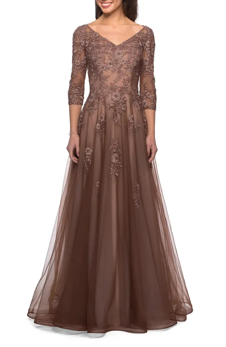 Elegant Red Tulle A-Line Long Sleeve Floor-Length Mother of the Bride Dress