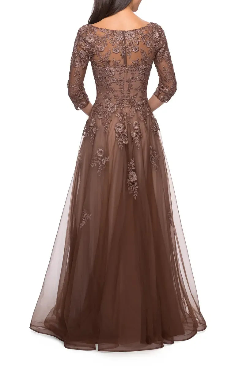 Elegant Red Tulle A-Line Long Sleeve Floor-Length Mother of the Bride Dress