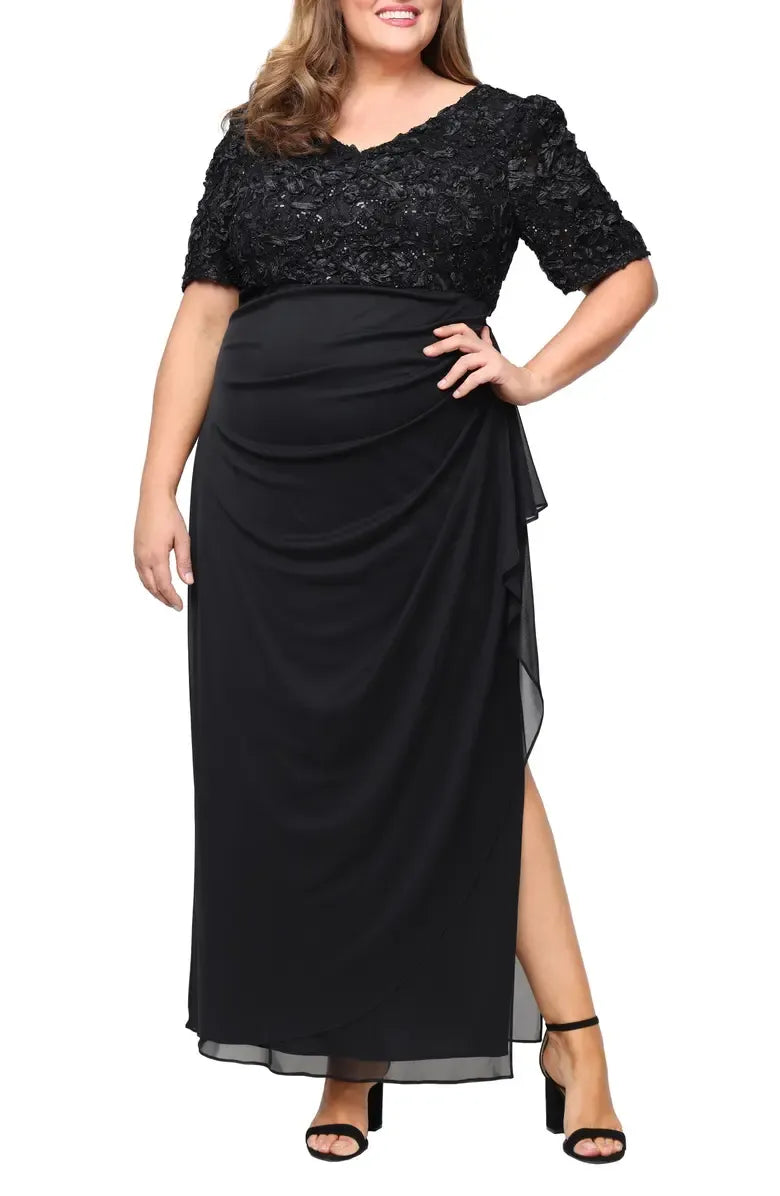 Elegant Black Chiffon A-Line Short Sleeve Short Mother of the Bride Dress