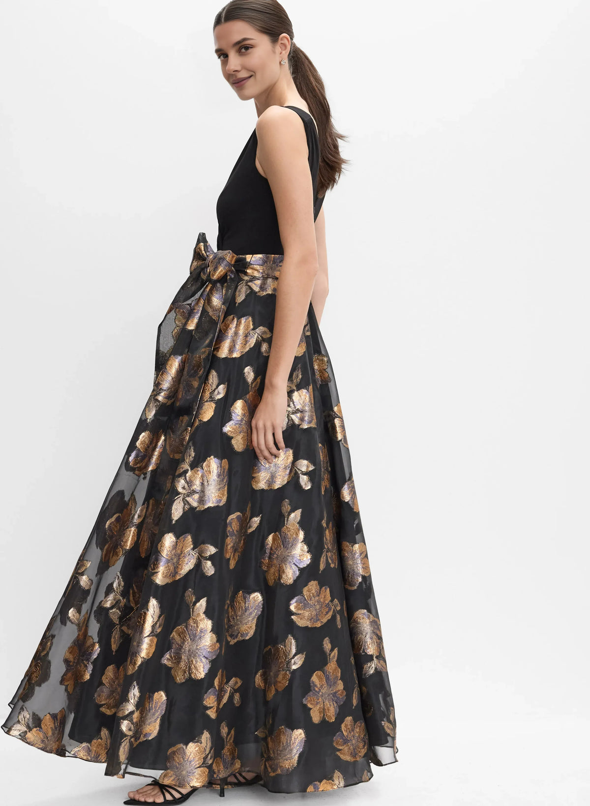 Special Occasion Sophisticated Graceful Stylish Refined Elegant Gold A-Line Sleeveless Floor-Length Prom Dress
