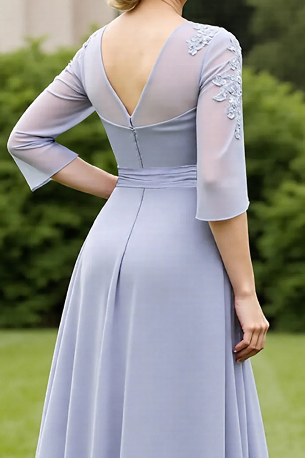 Elegant Light Blue Lace Long Sleeve Long Mother of the Bride Dress