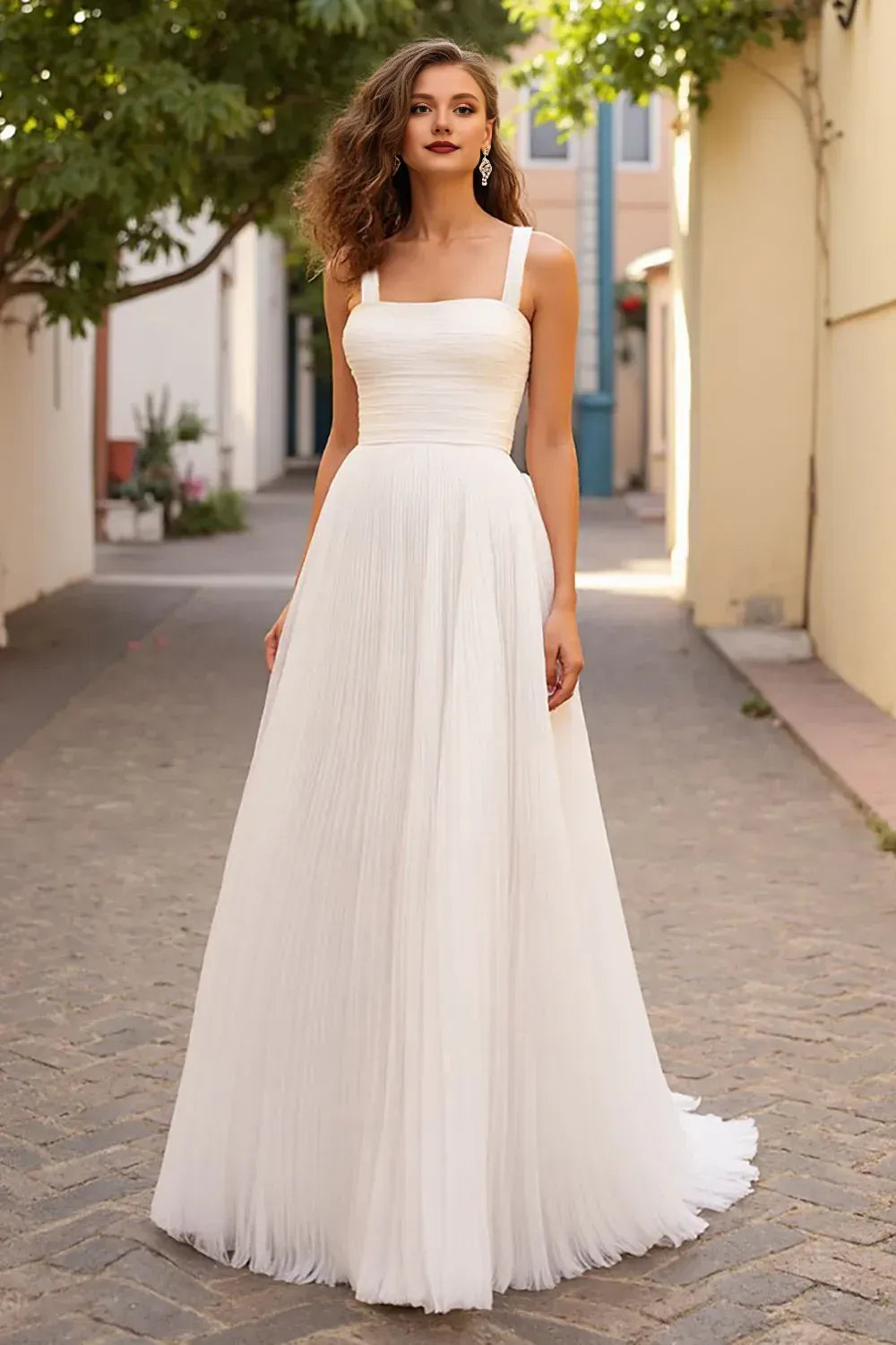 Graceful Stylish Refined Beautiful Elegant Ivory Tulle Square Neck Sleeveless Wedding Dress