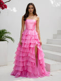 Beautiful Timeless Special Occasion Elegant Hot Pink Chiffon Strapless Sleeveless Prom Dress