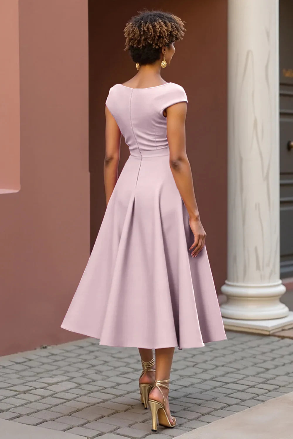 Special Occasion Sophisticated Graceful Elegant Red V-Neck Tea-Length Mother of the Bride Dress