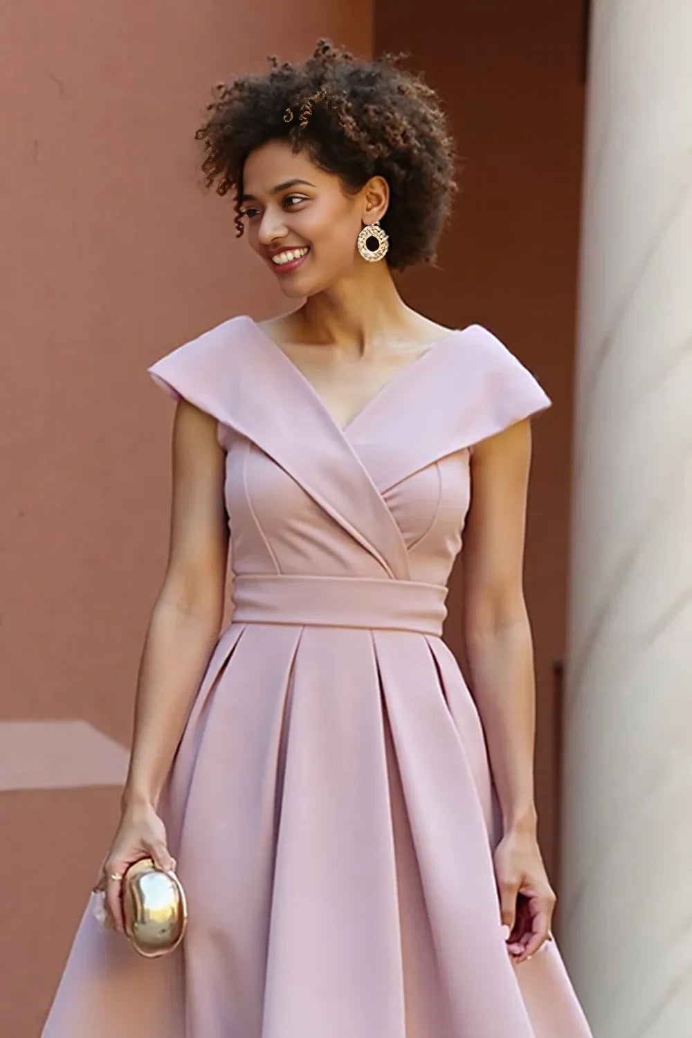 Special Occasion Sophisticated Graceful Elegant Red V-Neck Tea-Length Mother of the Bride Dress