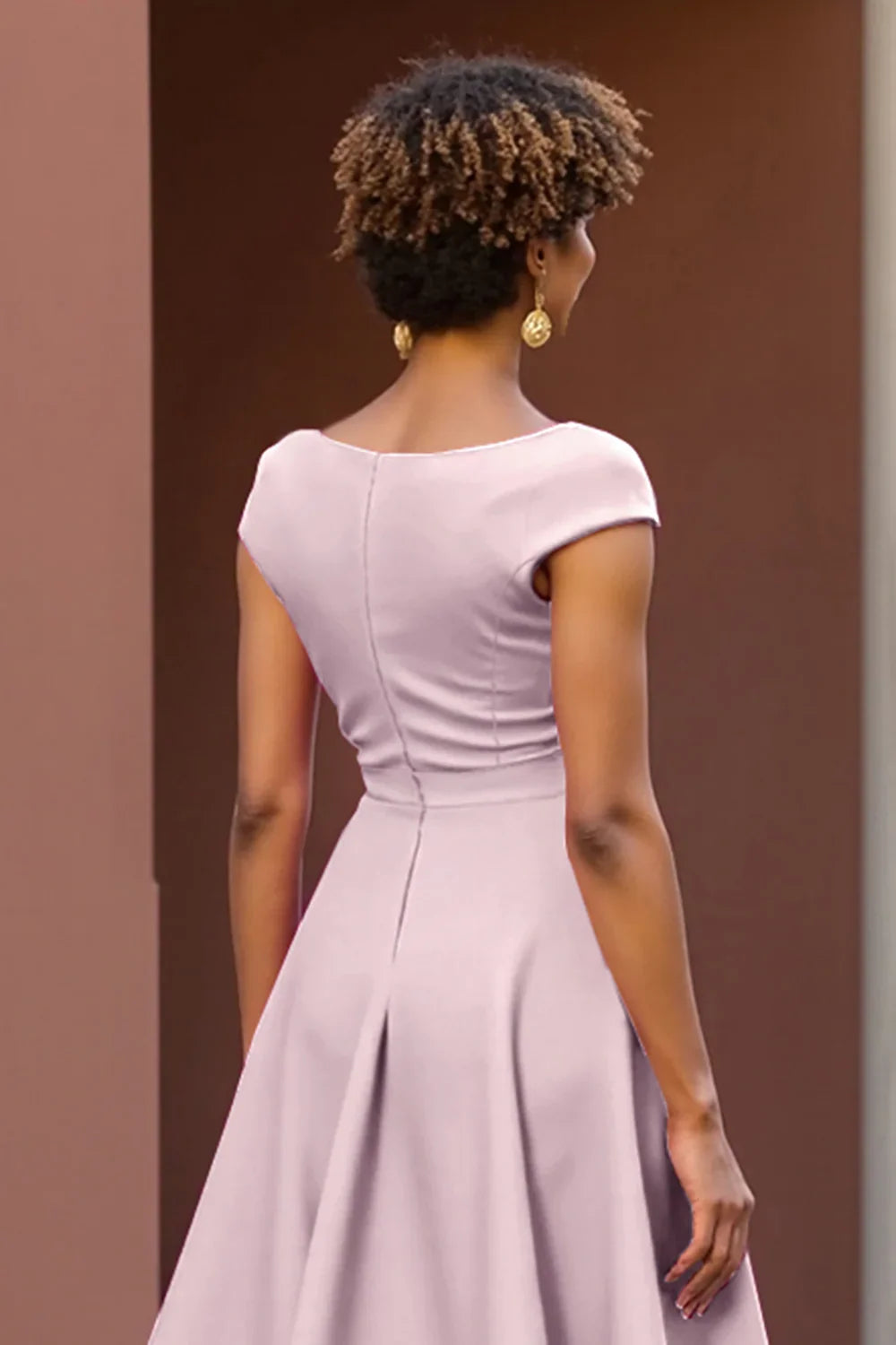 Special Occasion Sophisticated Graceful Elegant Red V-Neck Tea-Length Mother of the Bride Dress