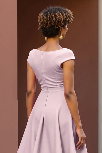 Special Occasion Sophisticated Graceful Elegant Red V-Neck Tea-Length Mother of the Bride Dress