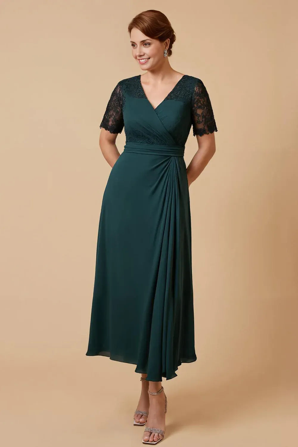 Beautiful Timeless Chic Elegant Red Lace V-Neck Mother of the Bride Dress