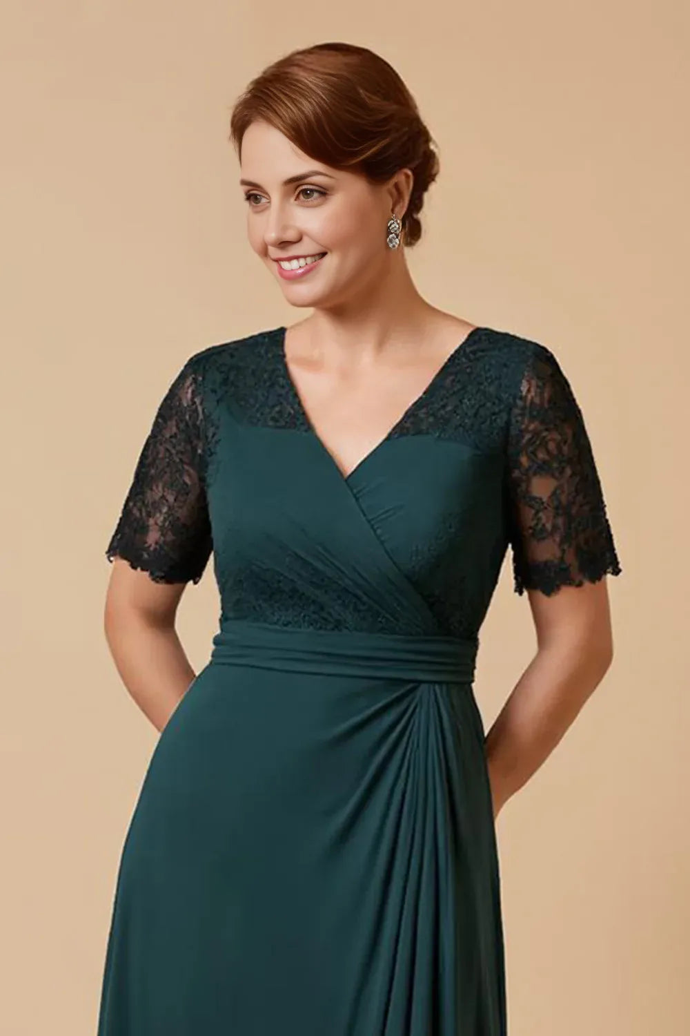 Beautiful Timeless Chic Elegant Red Lace V-Neck Mother of the Bride Dress
