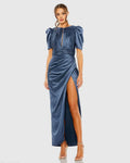 Sophisticated Graceful Stylish Refined Beautiful Elegant Red Satin High Neck Prom Dress
