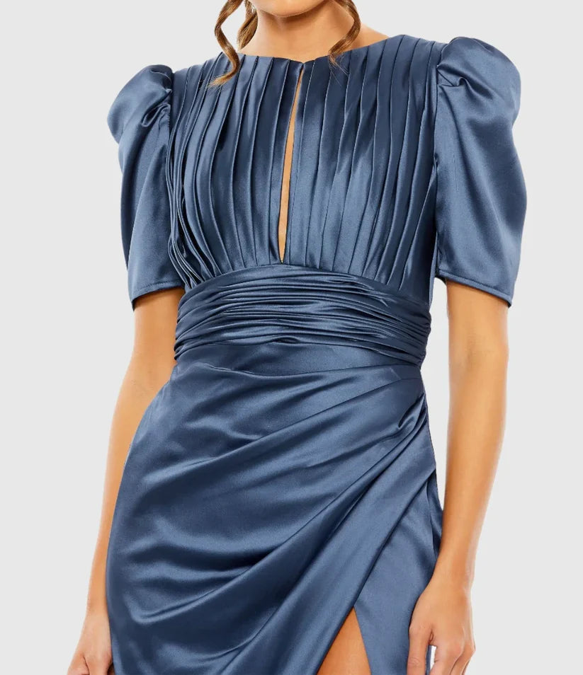 Sophisticated Graceful Stylish Refined Beautiful Elegant Red Satin High Neck Prom Dress