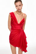 Timeless Special Occasion Sophisticated Elegant Satin Bodycon Asymmetric Sleeveless Mini Homecoming Dress