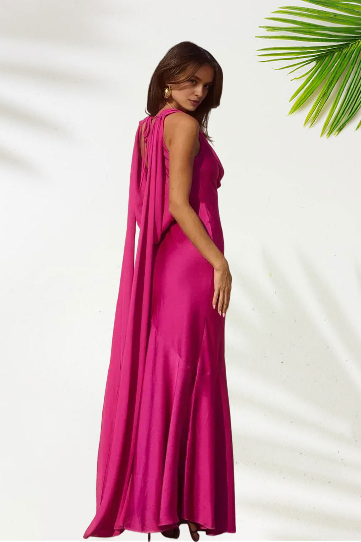 Sophisticated Graceful Stylish Refined Elegant Gold Satin Cowl Sleeveless Floor-Length Prom Dress