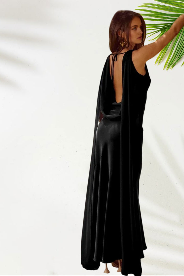 Sophisticated Graceful Stylish Refined Elegant Gold Satin Cowl Sleeveless Floor-Length Prom Dress