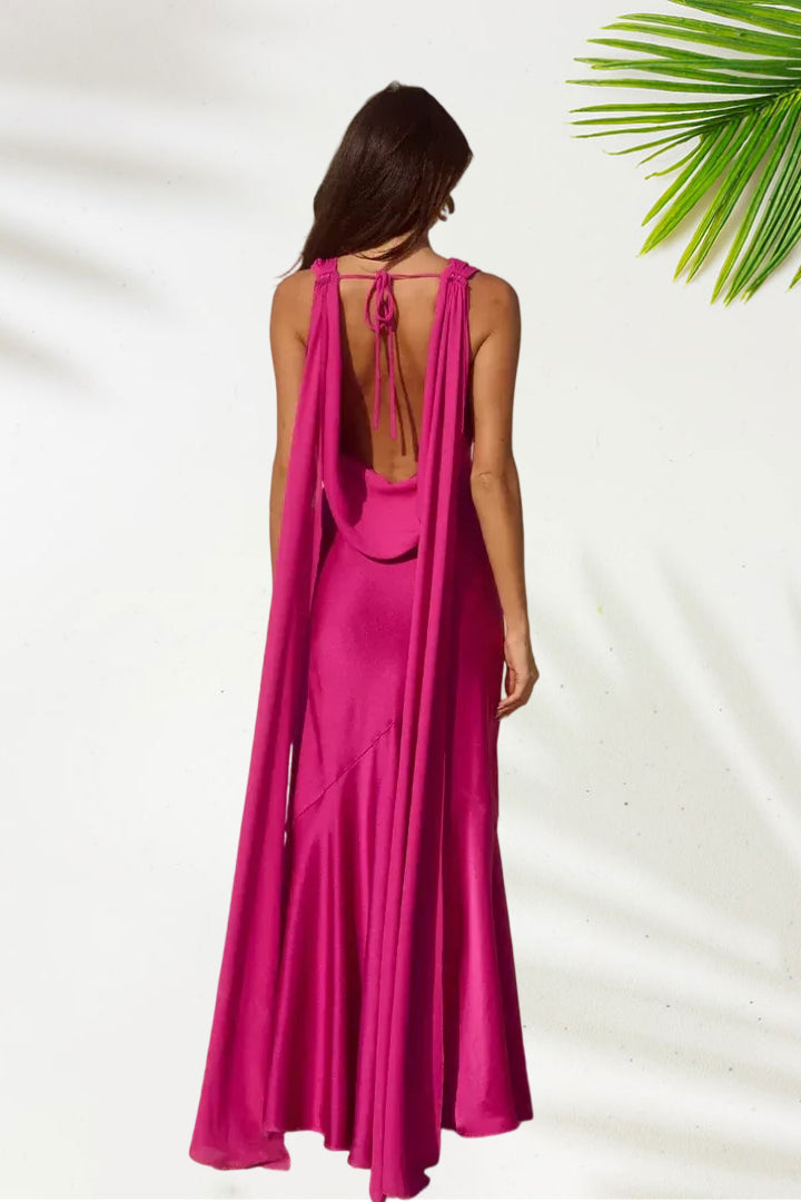 Sophisticated Graceful Stylish Refined Elegant Gold Satin Cowl Sleeveless Floor-Length Prom Dress