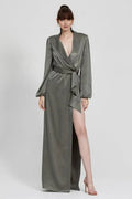 Special Occasion Sophisticated Graceful Stylish Elegant Red Satin Long Sleeve Floor-Length Prom Dress