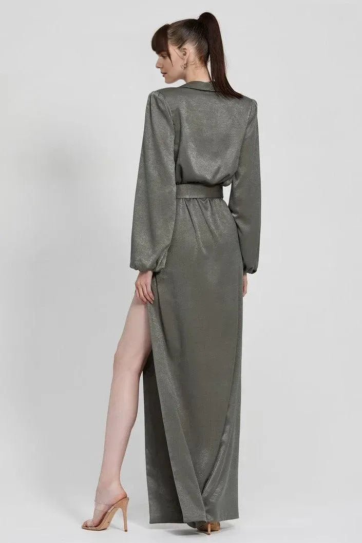 Special Occasion Sophisticated Graceful Stylish Elegant Red Satin Long Sleeve Floor-Length Prom Dress