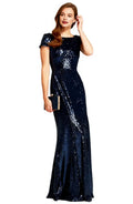 Refined Beautiful Timeless Chic Elegant Navy Blue Sequin Mermaid Floor-Length Prom Dress