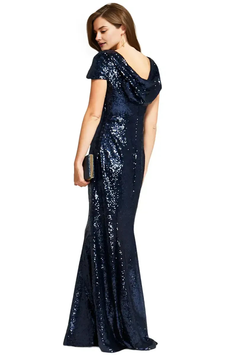 Refined Beautiful Timeless Chic Elegant Navy Blue Sequin Mermaid Floor-Length Prom Dress