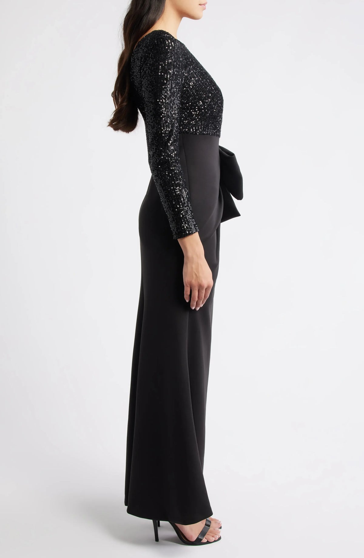 Stylish Refined Beautiful Elegant Black Sequin Mermaid Long Sleeve Floor-Length Prom Dress