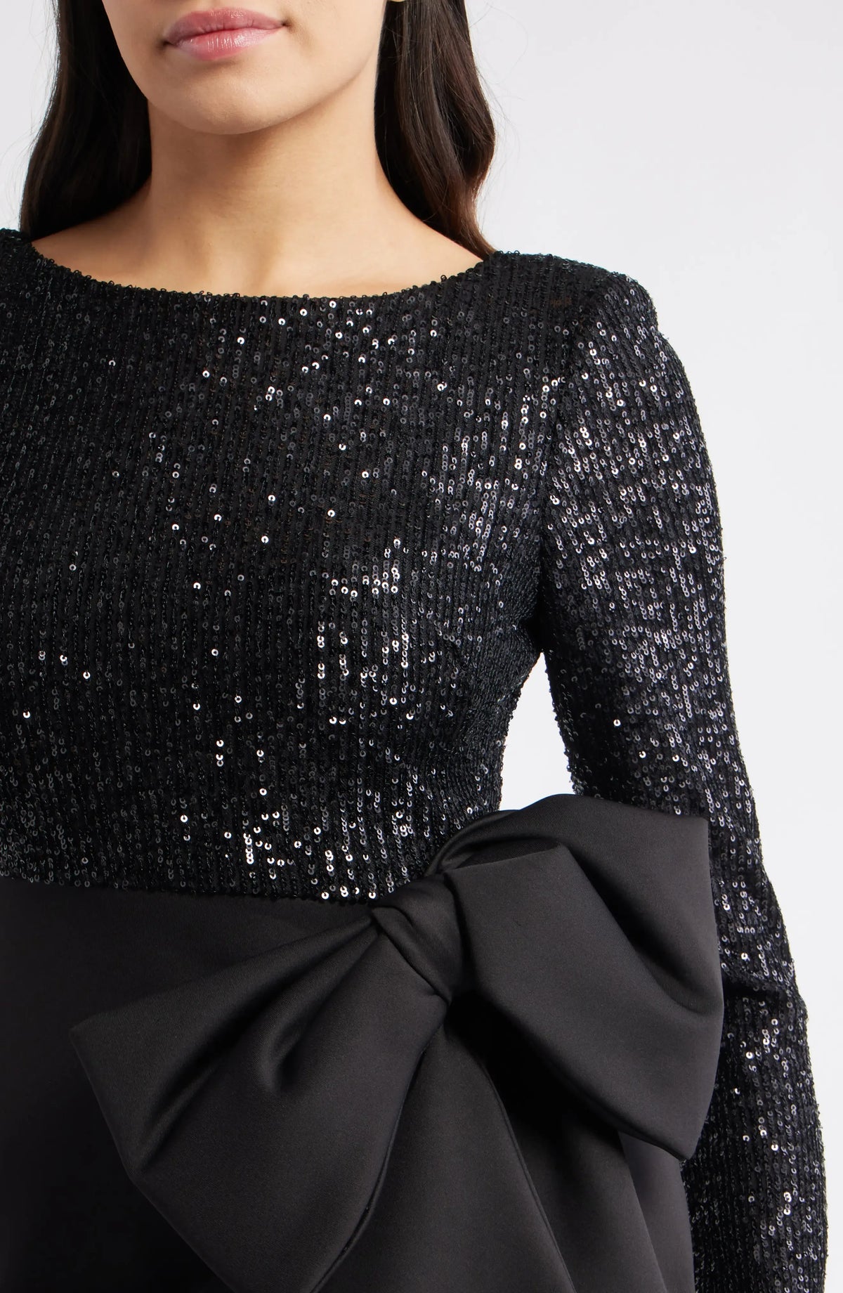 Stylish Refined Beautiful Elegant Black Sequin Mermaid Long Sleeve Floor-Length Prom Dress